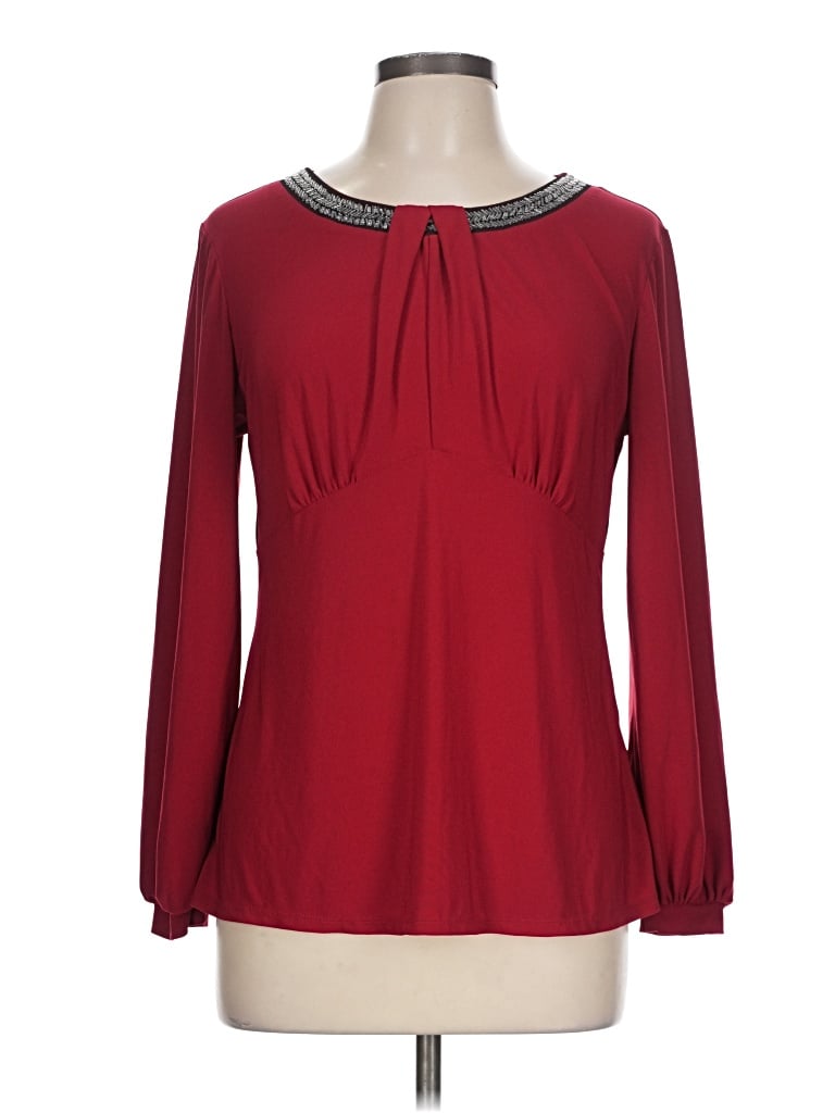 Pre-owned Perseption Concept Long Sleeve Blouse In Burgundy