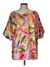 Entro 100% Polyester Tropical Pink Short Sleeve Blouse Size L - photo 1