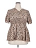 Unbranded 100% Polyester Animal Print Tan Short Sleeve Blouse Size XXL - photo 1