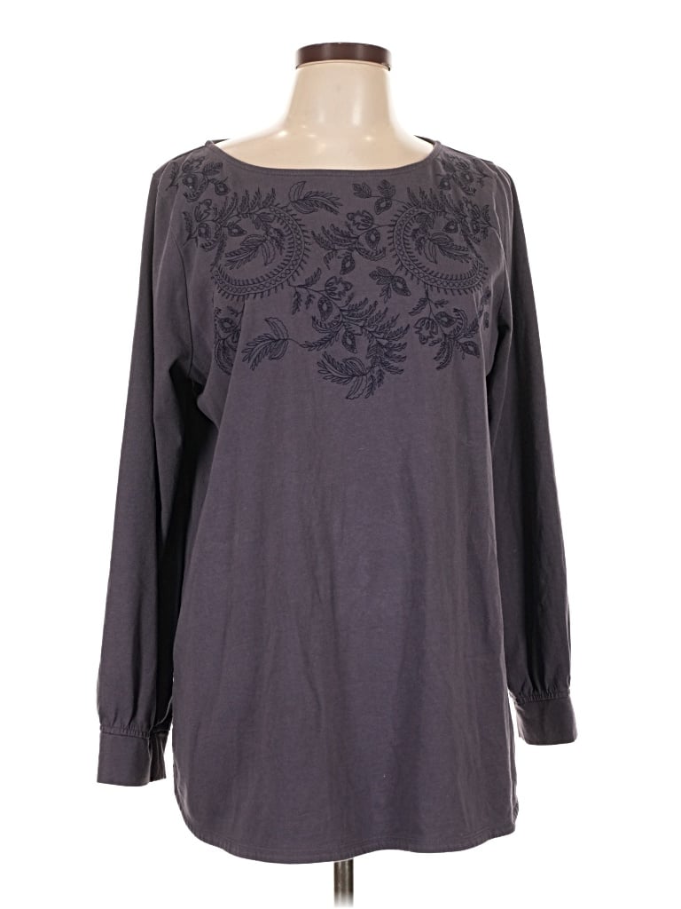 Pre-owned Purejill Long Sleeve Blouse In Gray