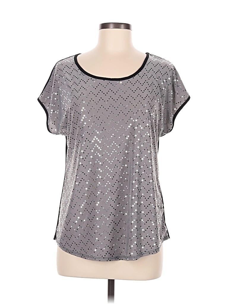 Pre-owned Star Vixen Short Sleeve Top Silver Metallic Pattern Scoop Neck Tops