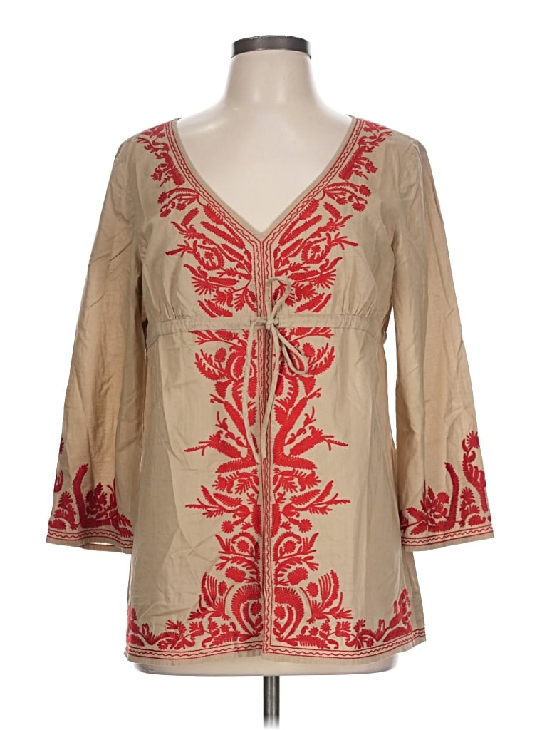 Pre-owned Michael Michael Kors 3/4 Sleeve Blouse In Tan