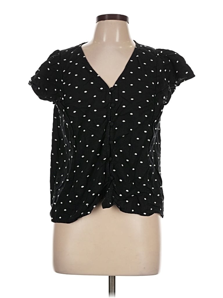 Pre-owned Ann Taylor Loft Short Sleeve Blouse In Black