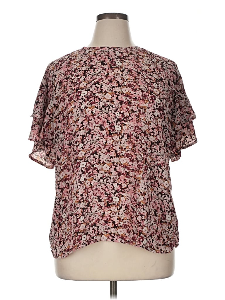 Pre-owned Maurices Short Sleeve Blouse In Burgundy