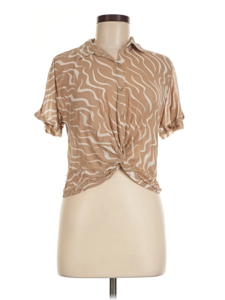 Pre-owned Milk & Honey Short Sleeve Blouse In Tan