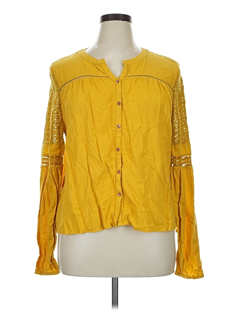 Pre-owned Crown & Ivy Long Sleeve Blouse In Yellow