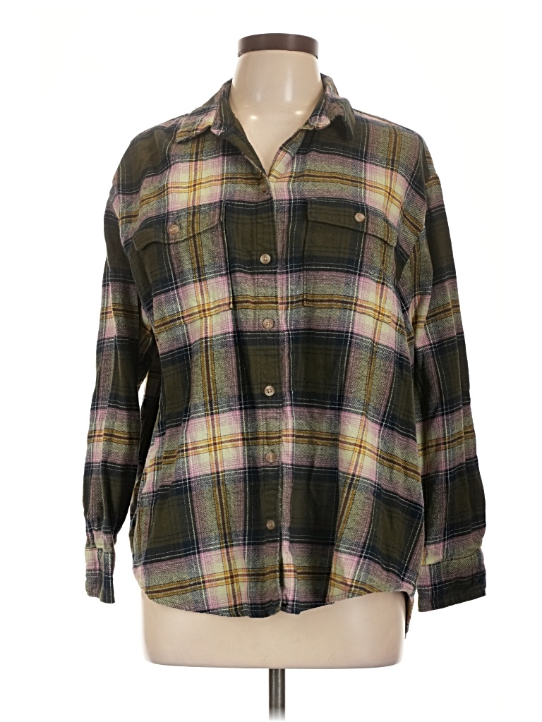Pre-owned Old Navy Long Sleeve Button Down Shirt In Green