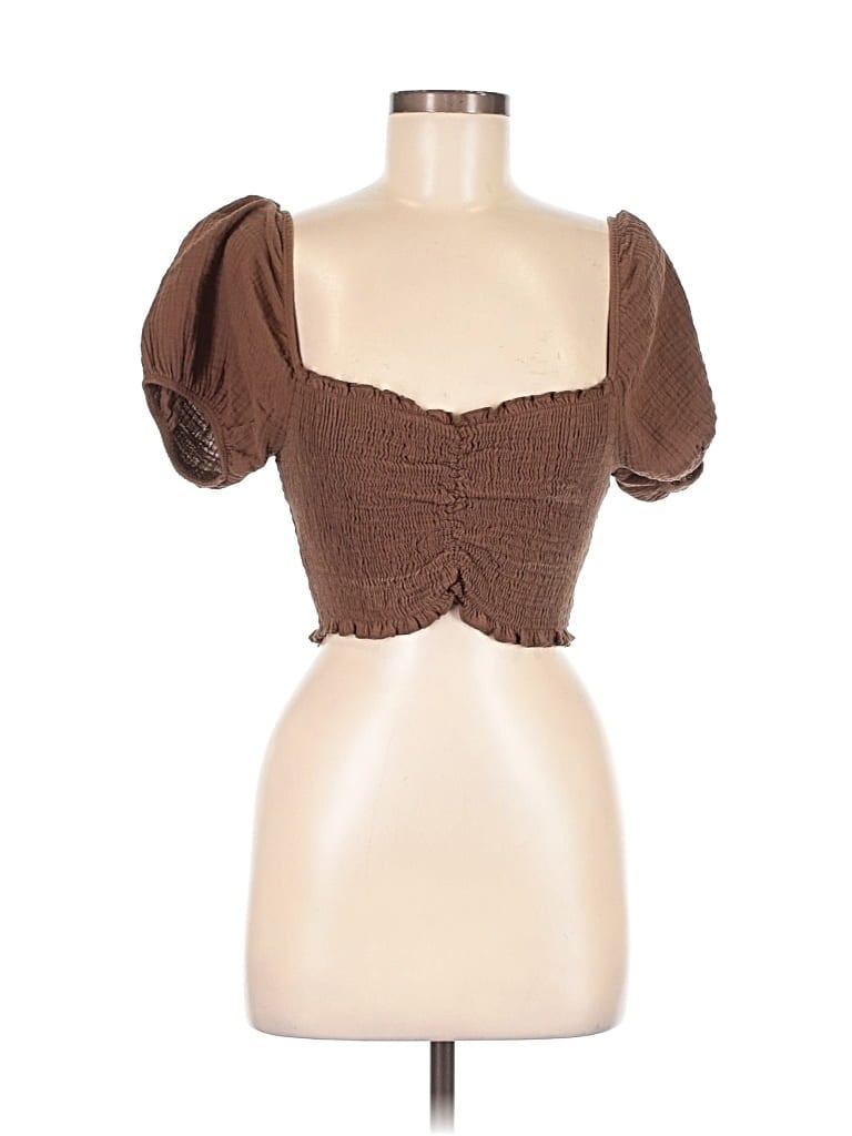 Pre-owned Altar'd State Short Sleeve Top Brown Sweetheart Neckline Tops