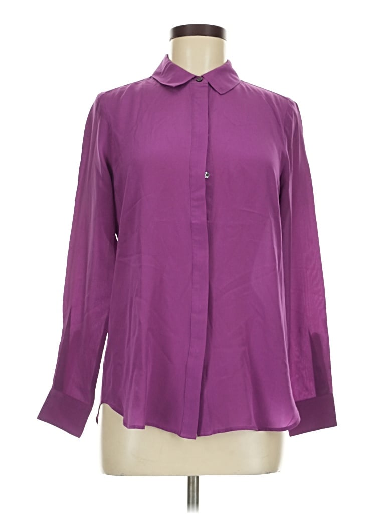Pre-owned Boden Long Sleeve Silk Top Purple Tie Neck Tops