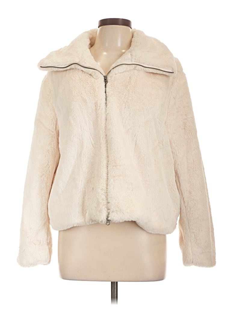 Pre-owned French Connection Faux Fur Jacket In Ivory