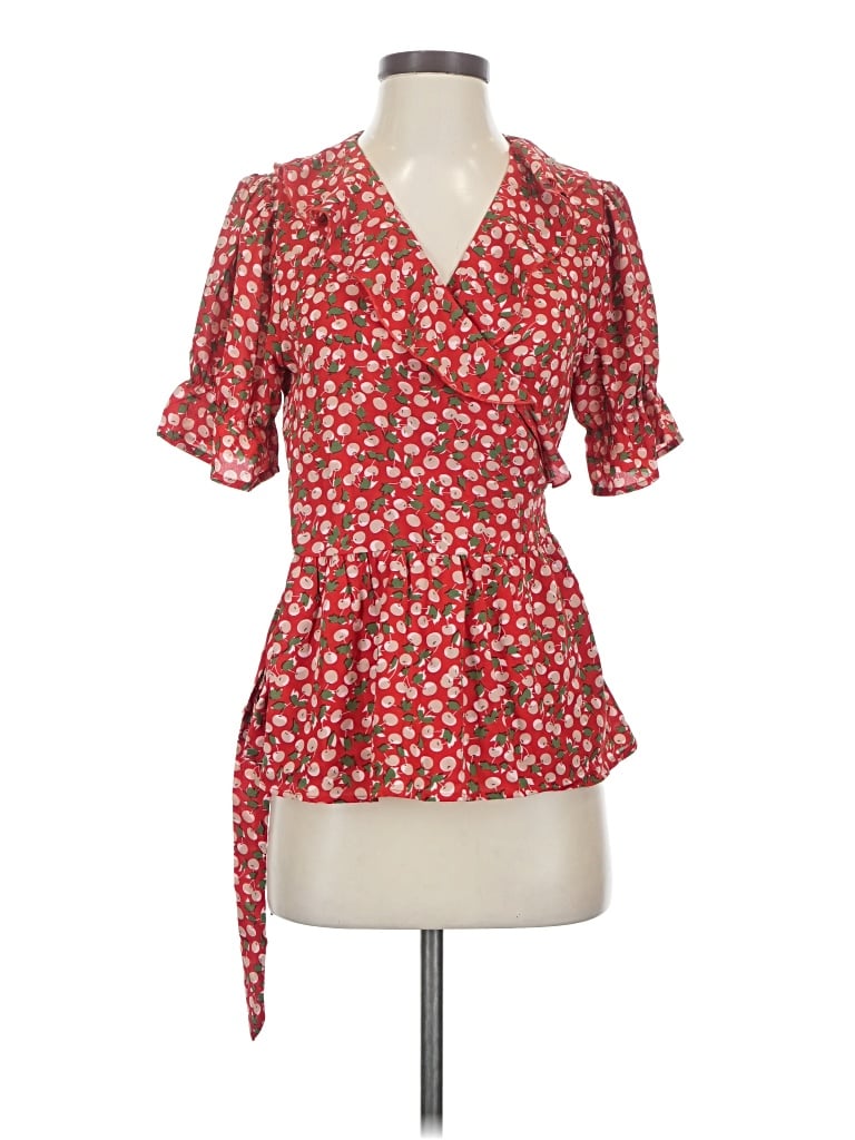 Pre-owned Allegra K Short Sleeve Blouse In Red