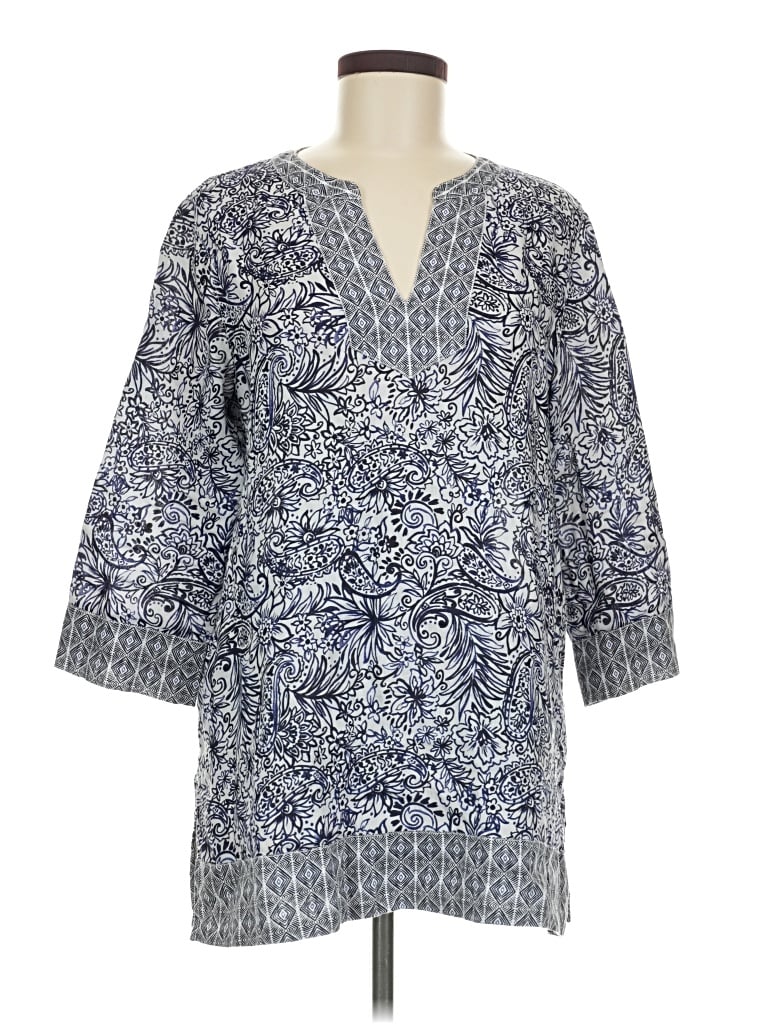 Pre-owned Sigrid Olsen 3/4 Sleeve Blouse In Blue