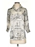 Ishyu Print Silver 3/4 Sleeve Button-Down Shirt Size 4 - photo 1