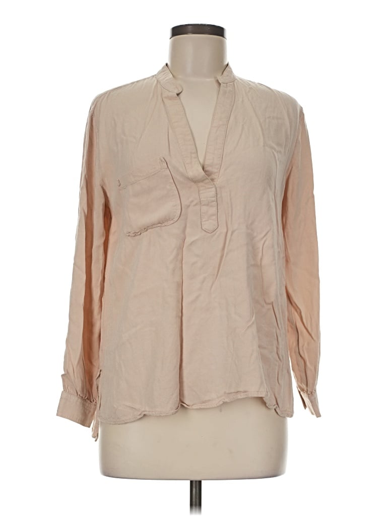 Pre-owned Olivia Grey Long Sleeve Blouse In Tan