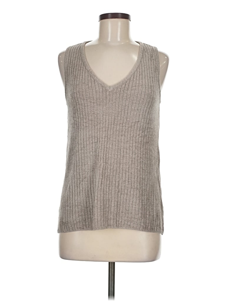 Pre-owned Barefoot Dreams Cozychic Lite Tank Top Gray Plunge Neckline Tops