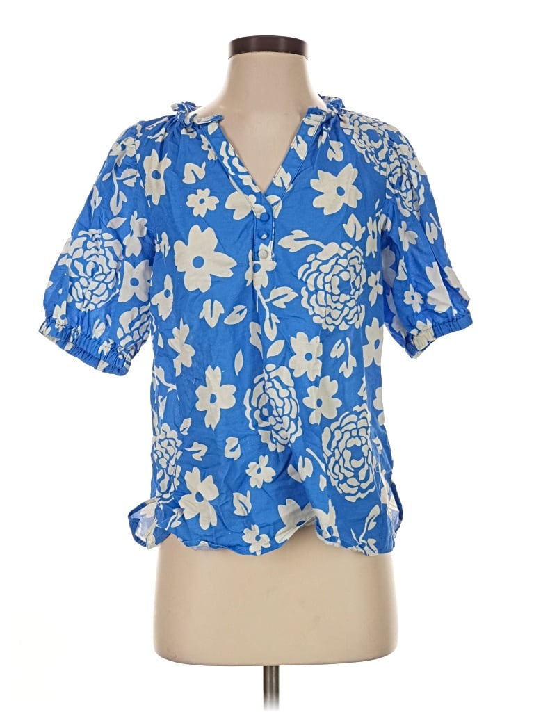 Pre-owned Umgee Short Sleeve Blouse In Blue