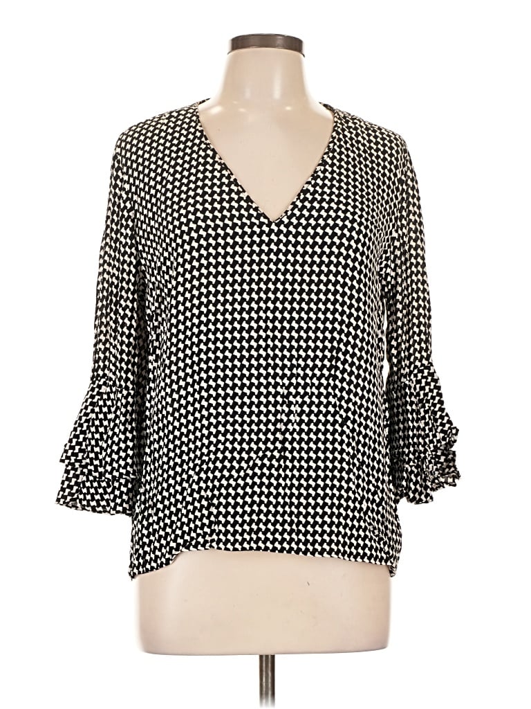 Pre-owned Zara 3/4 Sleeve Blouse In Black