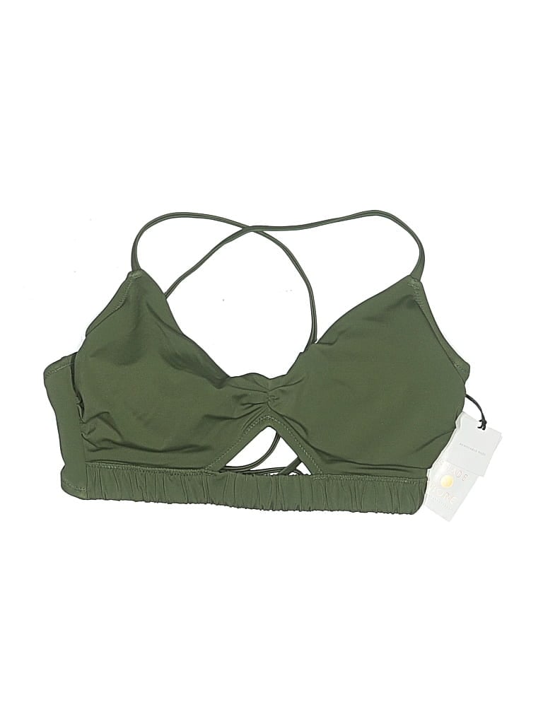 Shade & Shore Swimsuit Top Green Solid Pattern Swimwear