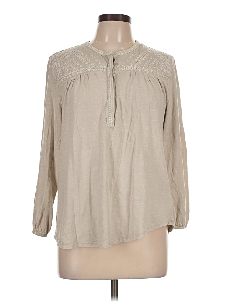 Pre-owned Lucky Brand 3/4 Sleeve Blouse In Tan