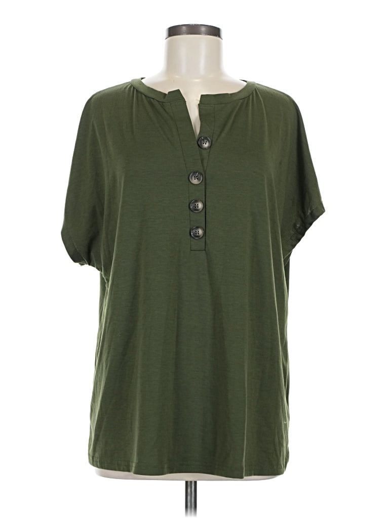 Pre-owned Shein Curve Short Sleeve Top Green Keyhole Neckline Tops