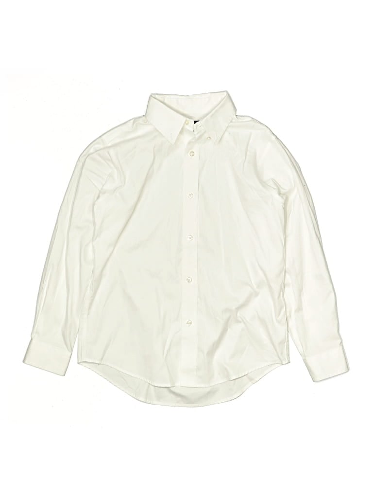 Pre-owned Lands' End Kids' Long Sleeve Button Down Shirt In White