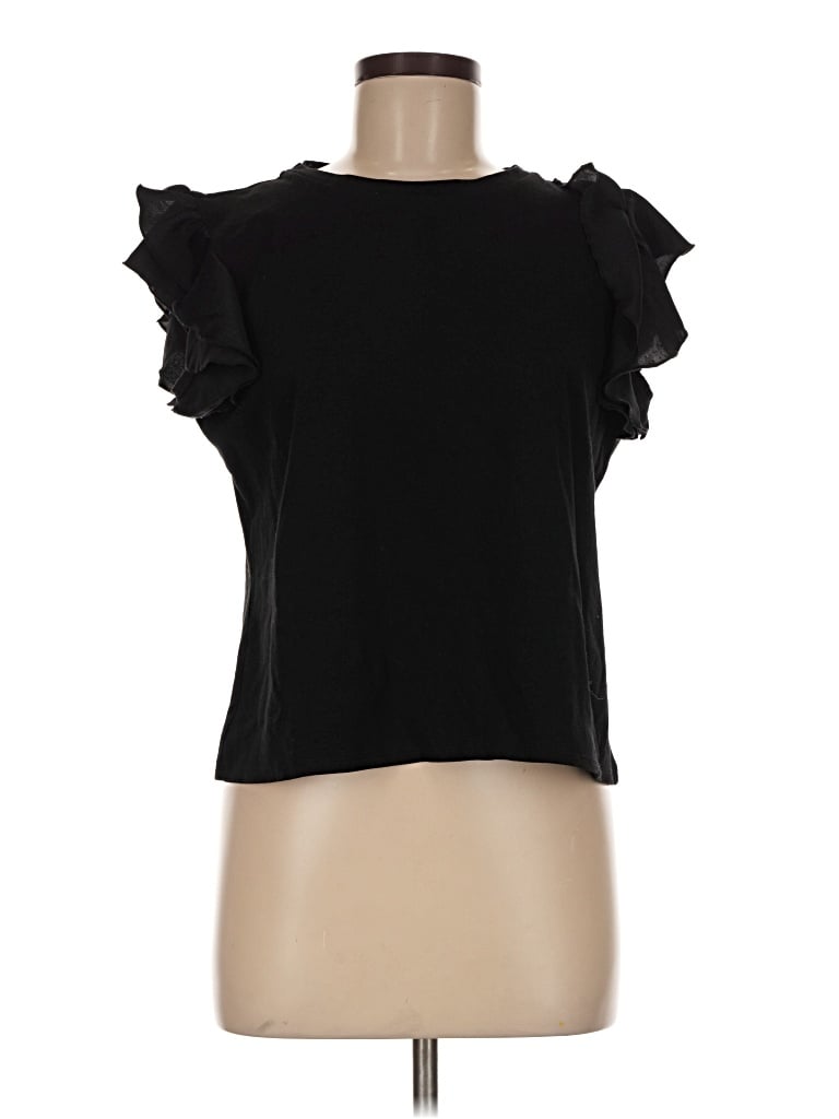 Pre-owned Cece Short Sleeve Top Black Ruffles Neckline Tops