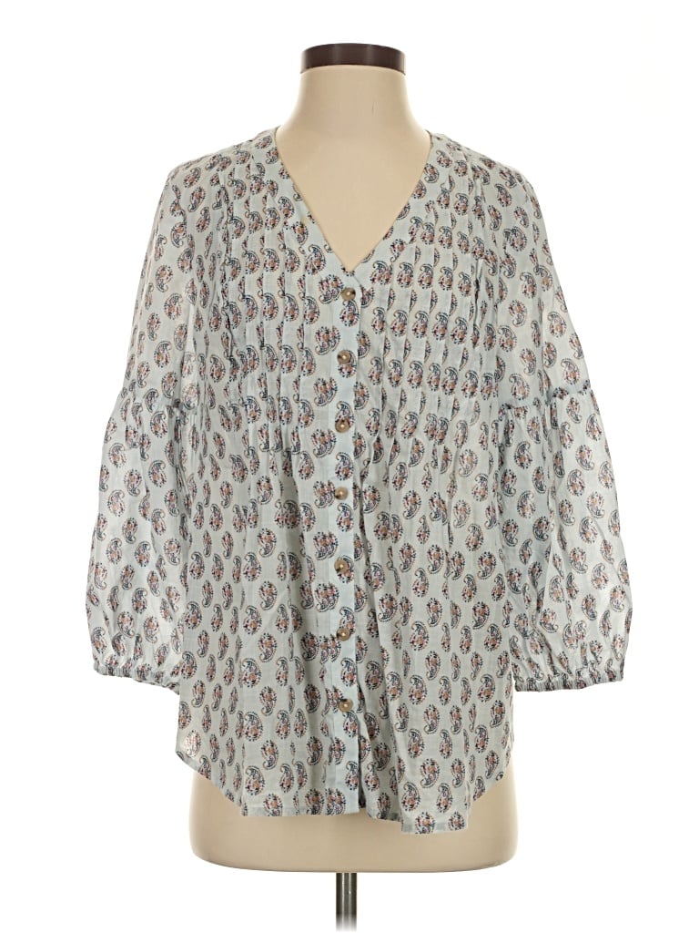 Pre-owned Jjill 3/4 Sleeve Blouse In Gray
