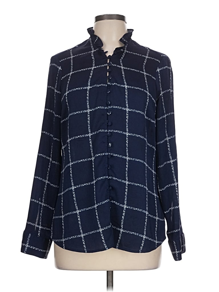 Pre-owned Express Long Sleeve Blouse In Blue