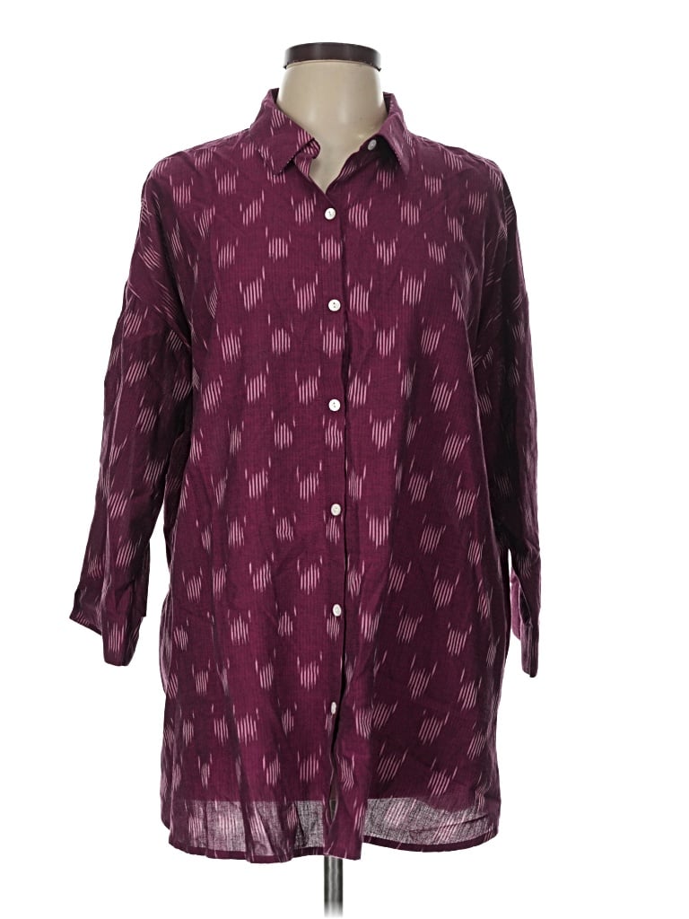 Pre-owned Purejill 3/4 Sleeve Button Down Shirt In Burgundy