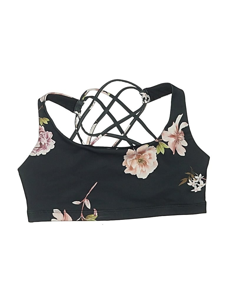 Pre-owned Onzie Swimsuit Top Black Floral Pattern Swimwear