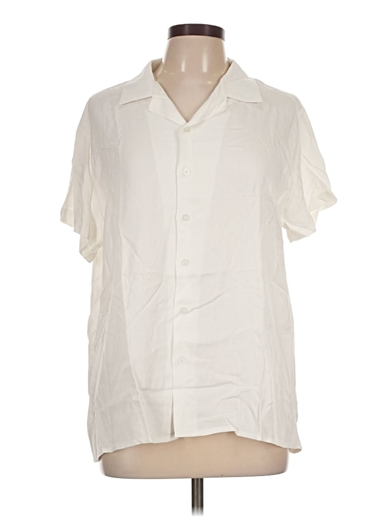 Pre-owned Unbranded Short Sleeve Button Down Shirt In Ivory