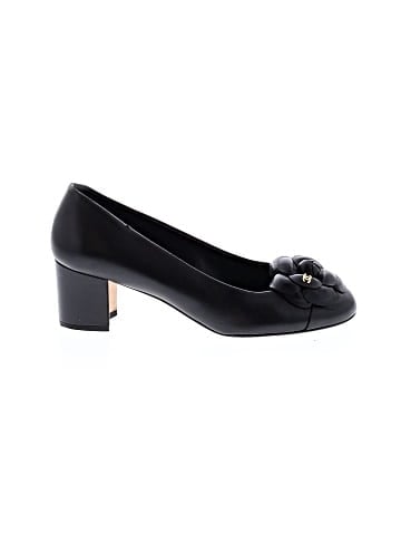 Chanel  Leather Camelia Block Heel Pumps  (view 1)