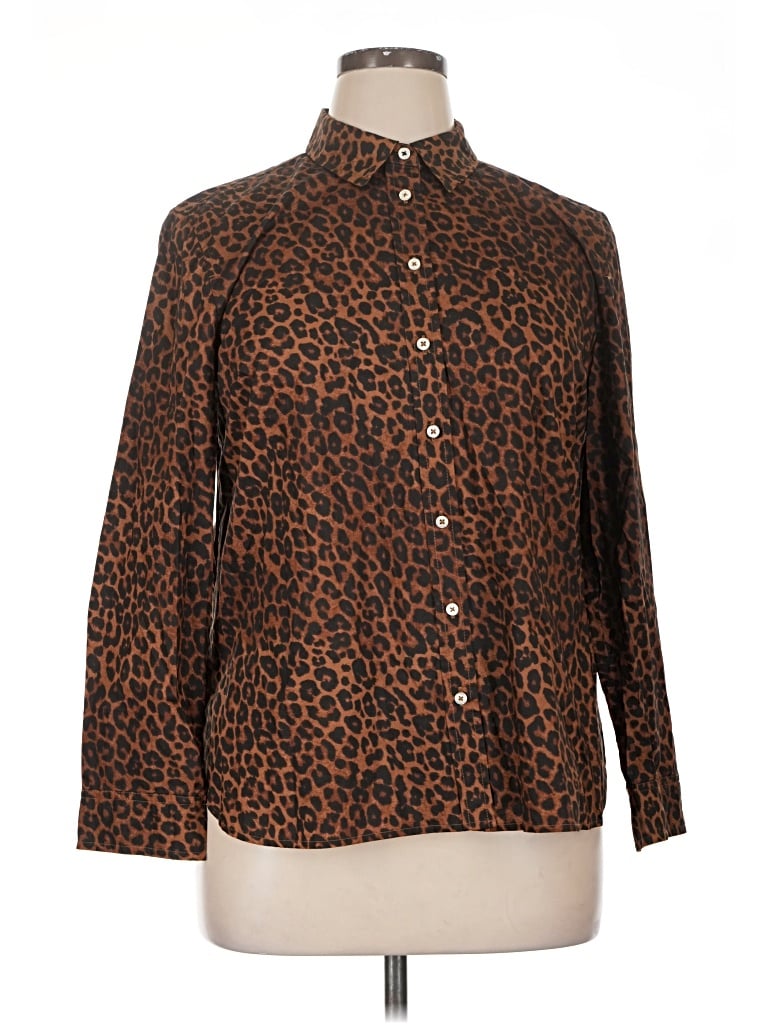 Talbots Long Sleeve Button Down Shirt In Brown