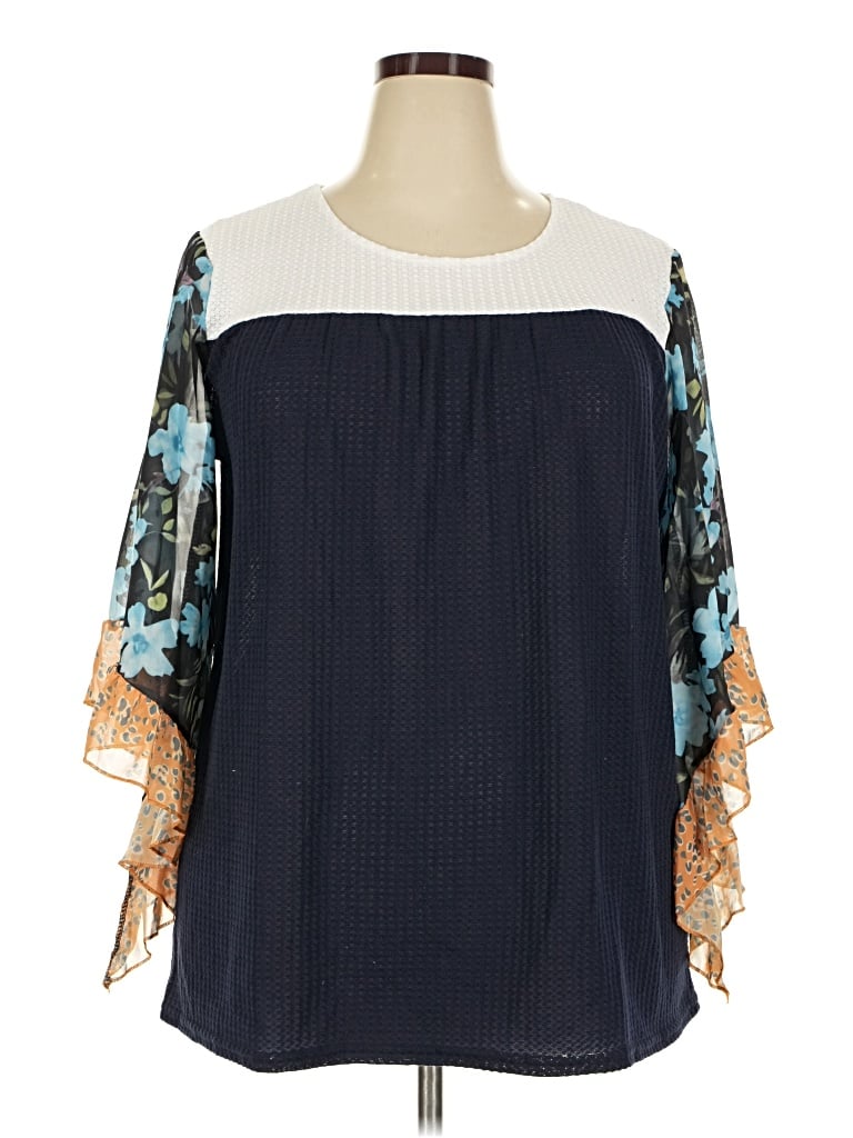 Pre-owned Unbranded 3/4 Sleeve Blouse In Blue