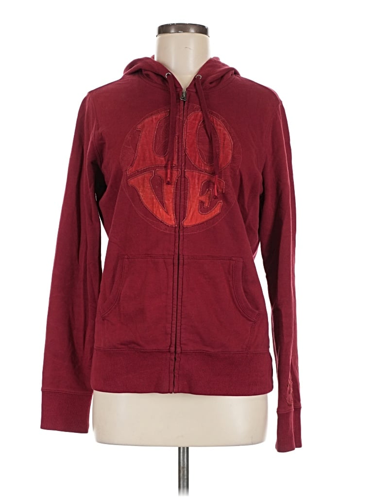 Pre-owned Lucky Brand Zip Up Hoodie In Burgundy