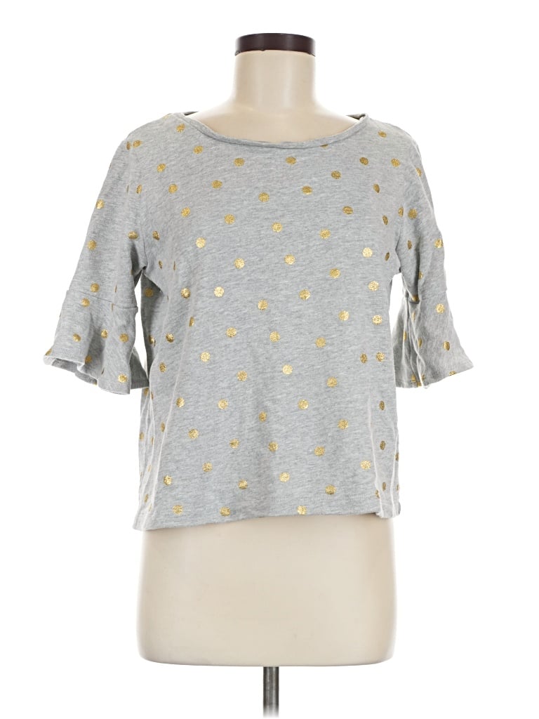 Pre-owned Crown & Ivy Short Sleeve Top Gray Polka Dots Pattern Crew Neck Tops