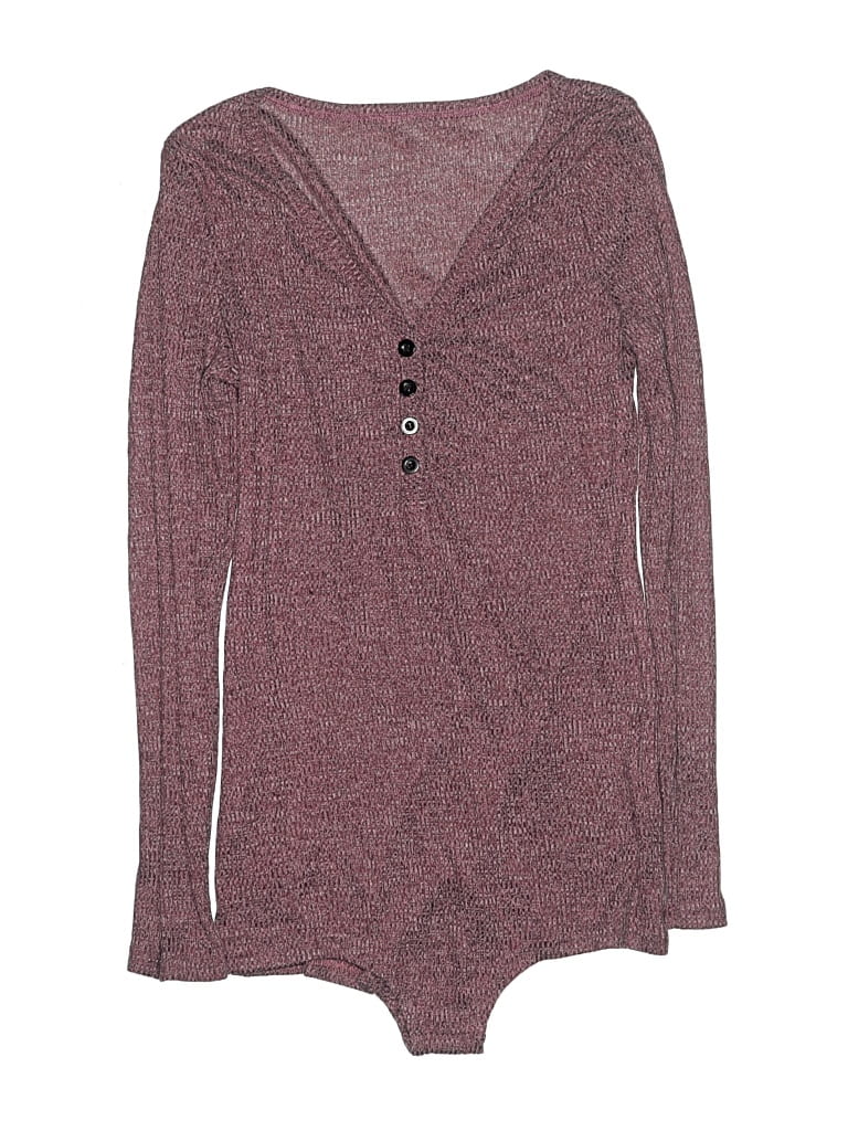 Pre-owned Unbranded Long Sleeve Top Burgundy Plunge Neckline Tops
