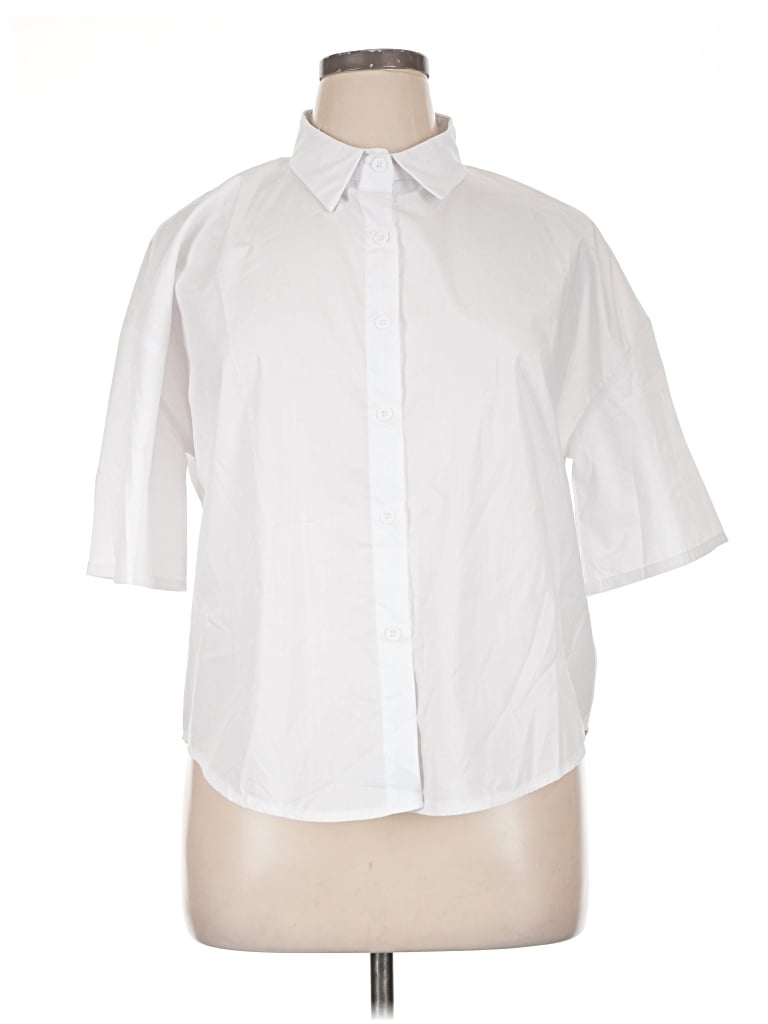 Pre-owned Shein 3/4 Sleeve Button Down Shirt In White
