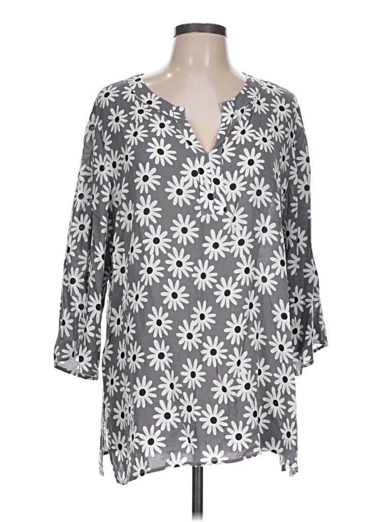 Pre-owned Pure Amici 3/4 Sleeve Blouse In Gray