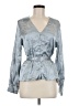 Topshop Metallic Blue Silver Long Sleeve Blouse Size 6 - photo 1