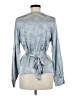 Topshop Metallic Blue Silver Long Sleeve Blouse Size 6 - photo 2