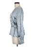 Topshop Metallic Blue Silver Long Sleeve Blouse Size 6 - photo 5