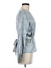 Topshop Metallic Blue Silver Long Sleeve Blouse Size 6 - photo 4