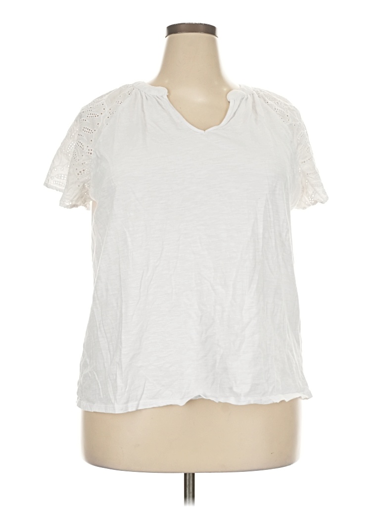 Pre-owned Time And Tru Short Sleeve Top White V-neck Tops