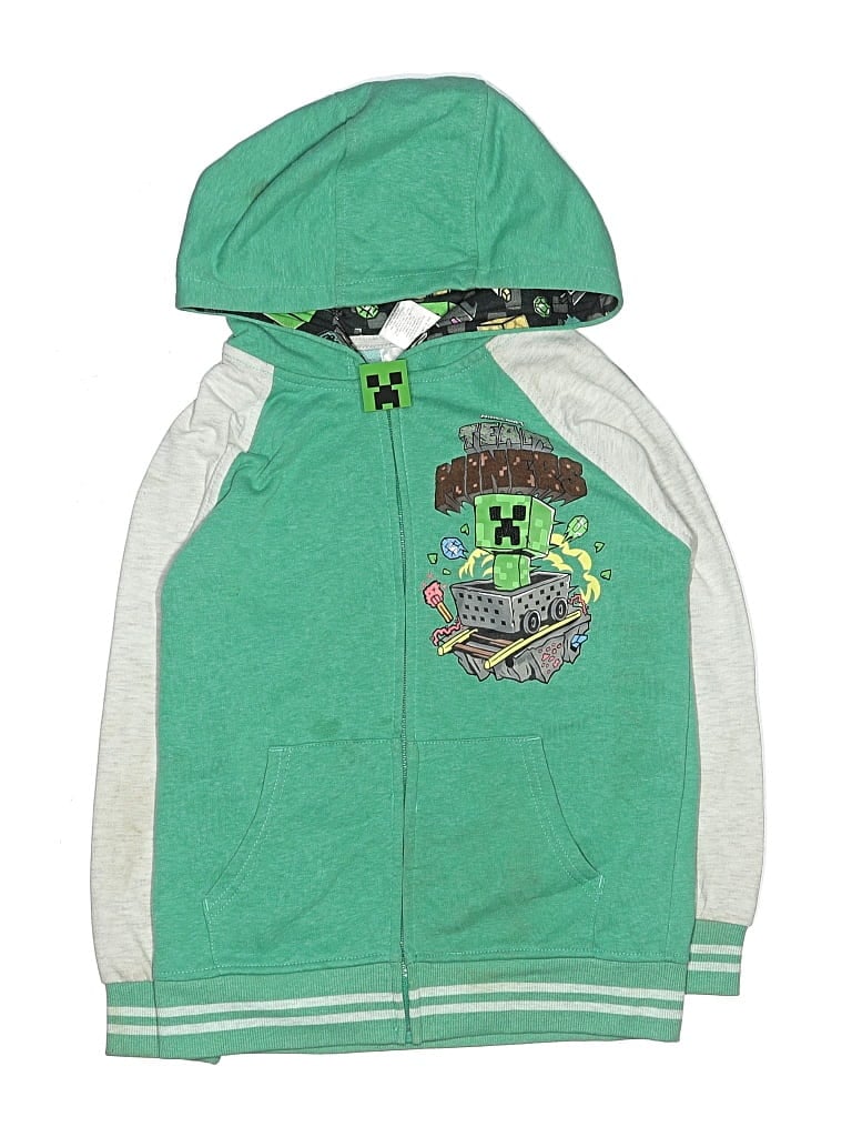 Pre-owned Minecraft Kids' Zip Up Hoodie In Green