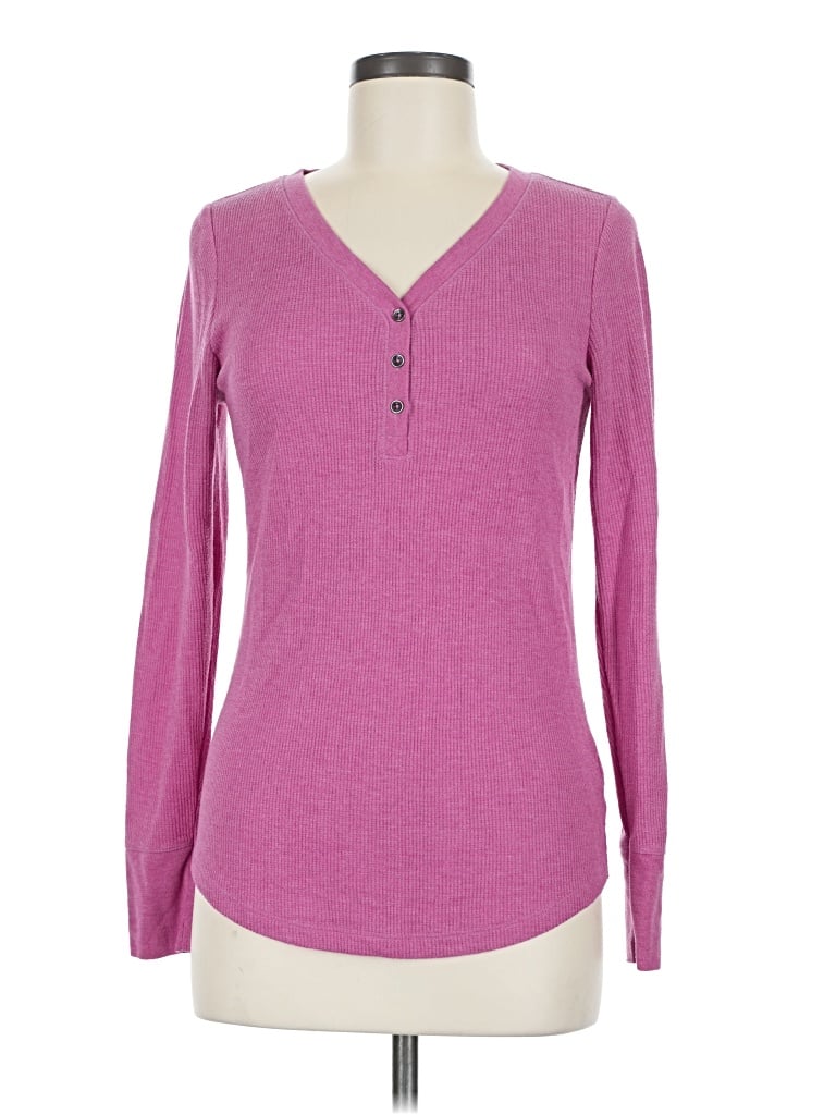 Pre-owned Time And Tru Long Sleeve Henley Shirt In Pink