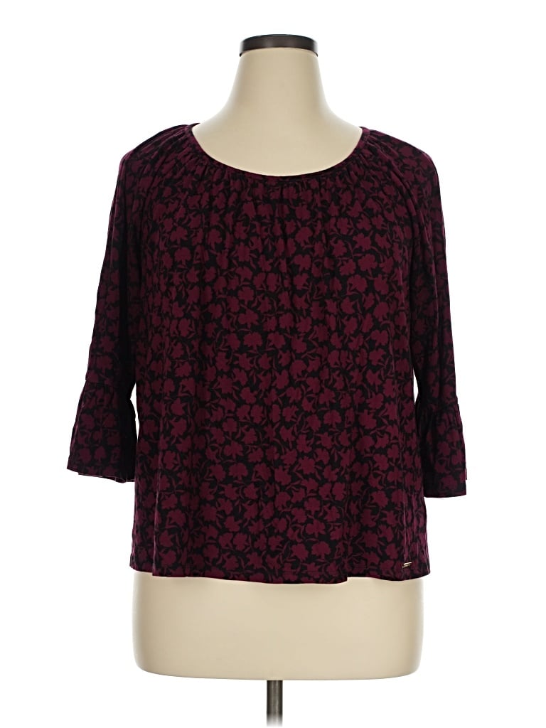 Pre-owned Michael Michael Kors 3/4 Sleeve Blouse In Burgundy
