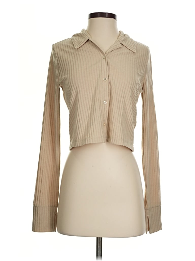 Pre-owned Mwl By Madewell Long Sleeve Polo Shirt In Tan
