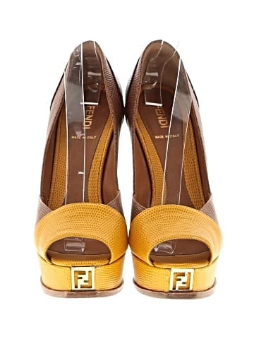 Fendi Leather Lizard Embossed Fendista Peep Toe Pumps  (view 2)