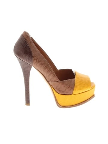 Fendi Leather Lizard Embossed Fendista Peep Toe Pumps  (view 1)